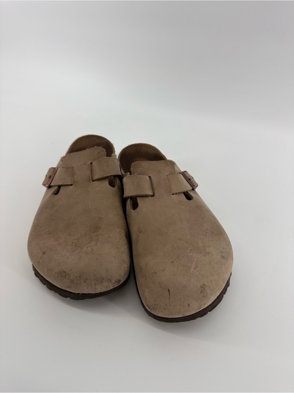 Birkenstock Taupe Tobacco Leather Boston Clogs